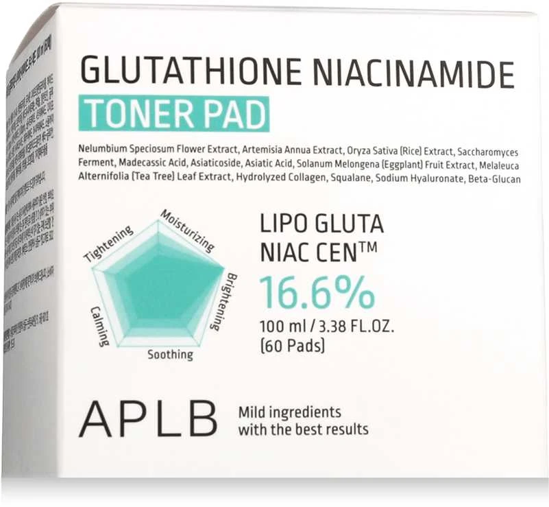 APLB Glutathione Niacinamide Toneris Pad veido valymo padeliai, 60 vnt.