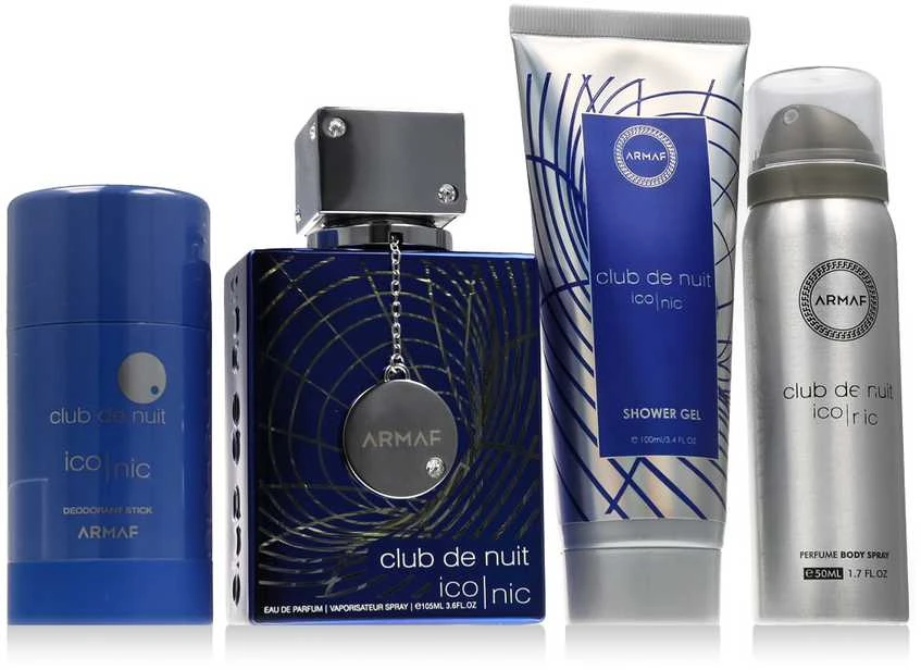 "Armaf Club De Nuit Mėlyna Iconic" - EDP 105 ml + kietasis dezodorantas 75 g + purškiamasis dezodorantas 50 ml + dušo želė 100 ml