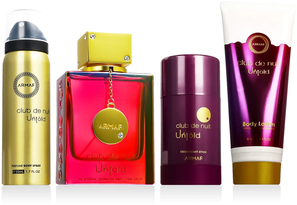 „Armaf Club De Nuit Untold“ – EDP 105 ml + kūno losjonas 100 ml + kietas dezodorantas 75 g + kūno purškiklis 50 ml