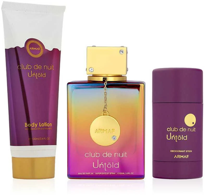 „Armaf Club De Nuit Untold“ – EDP 105 ml + kūno losjonas 100 ml + kietasis dezodorantas 75 g