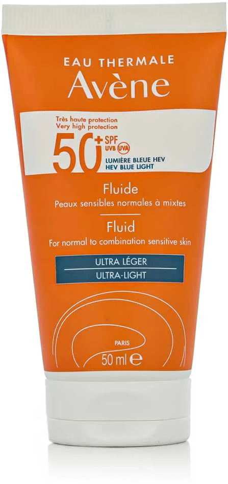 aukšto lygio apsaugos priemonė nuo saulės jautriai normaliai mišriai odai Avène Fluid SPF50+ 50ml