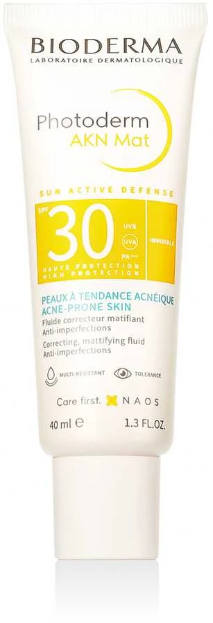 BIODERMA PHOTODERM AKN MAT, apsauginis kremas nuo saulės mišriai riebiai bei į aknę linkusiai odai, SPF30, 40 ml
