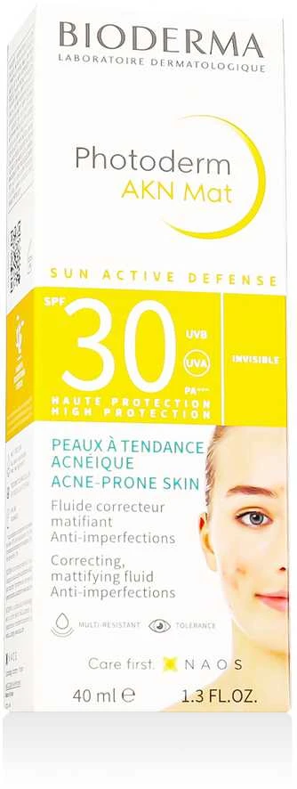 BIODERMA PHOTODERM AKN MAT, apsauginis kremas nuo saulės mišriai riebiai bei į aknę linkusiai odai, SPF30, 40 ml