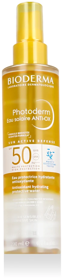BIODERMA Photoderm Eau Solaire ANTI-OX SPF 50 apsauginis purškiamas vanduo nuo saulės veidui ir kūnui, 200 ml