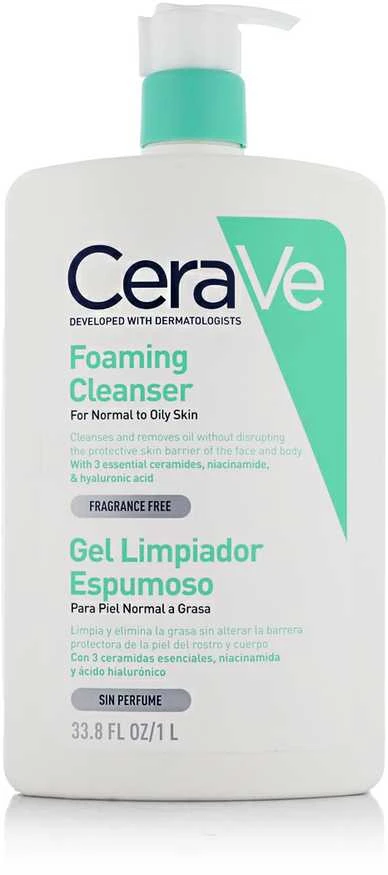 Putojantis veido ir kūno prausiklis normaliai ir riebiai odai Cerave Foaming Cleansing Gel, 1000 ml