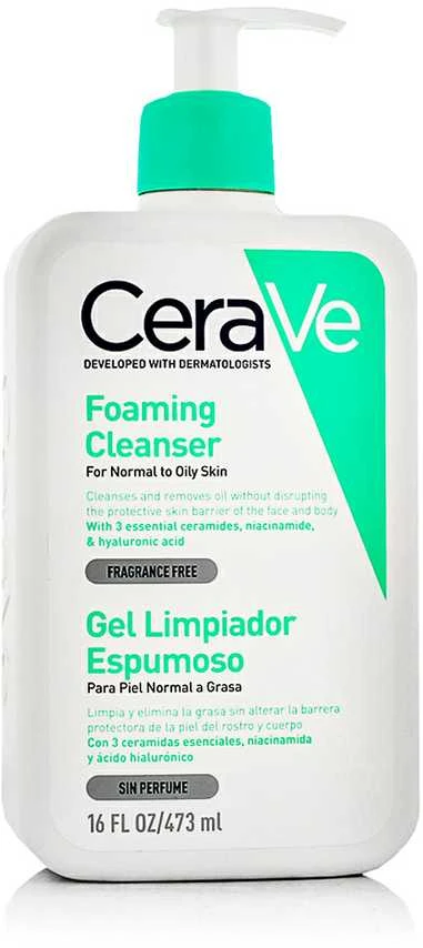 Putojantis veido ir kūno prausiklis normaliai ir riebiai odai Cerave Foaming Cleansing Gel, 473 ml