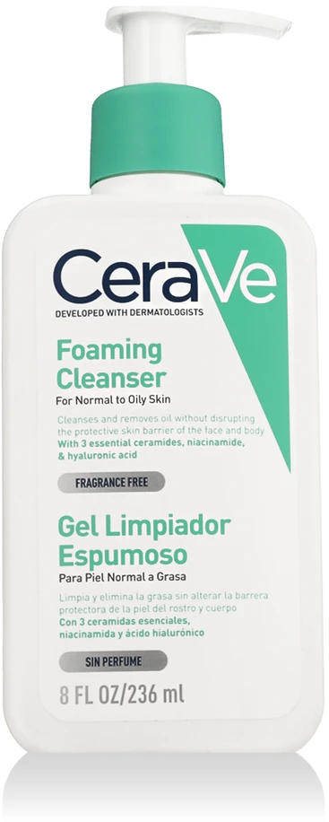 Putojantis veido ir kūno prausiklis normaliai ir riebiai odai Cerave Foaming Cleansing Gel, 236 ml