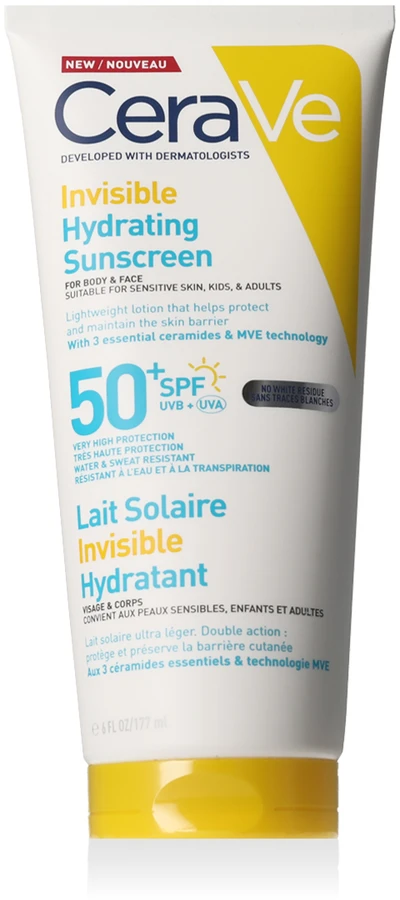 CeraVe Invisible Hydrating Protective Lotion SPF 50+ apsauginis losjonas nuo saulės, 177 ml