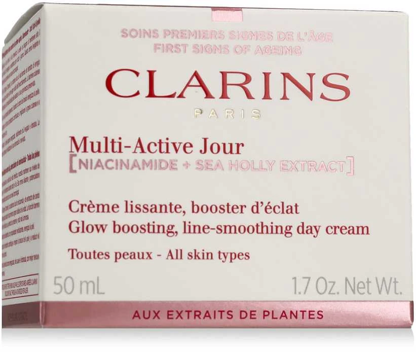 Clarins Multi-Active Jour Day Kreminis lyginantis ir spindesį stiprinantis dieninis veido kremas visiems odos tipams, 50 ml