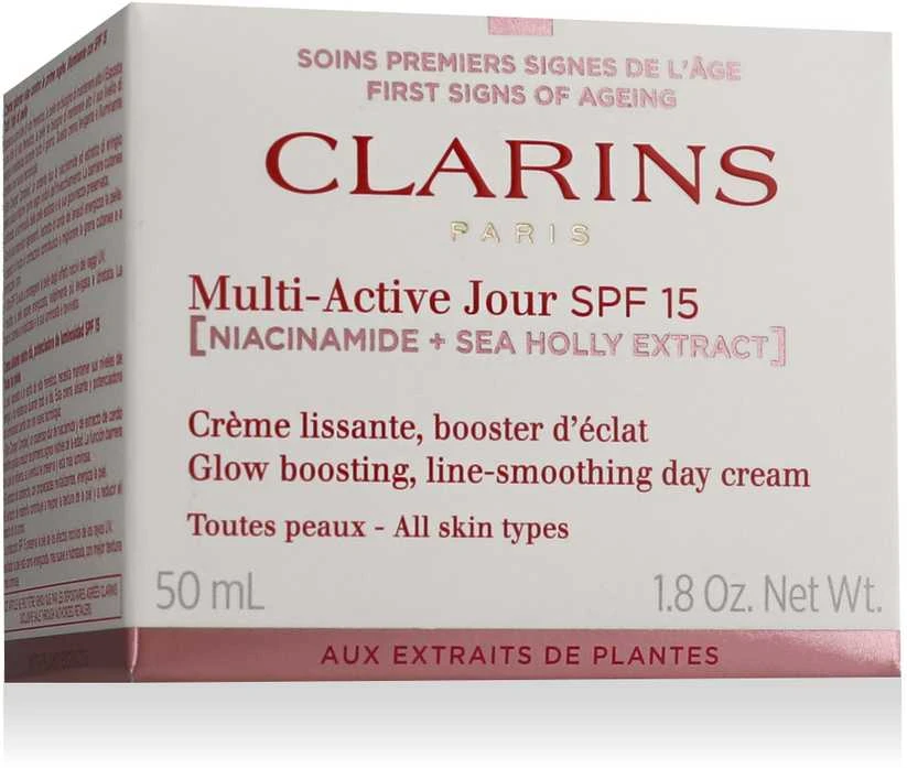 „Clarins Multi-Active Jour SPF15 Day“ visiems odos tipams [niacinamidas ir jūros bugienio ekstraktas], 50 ml