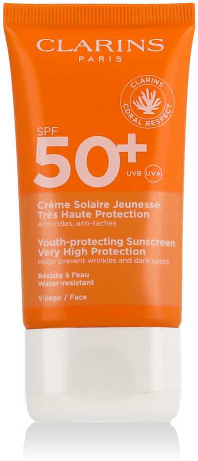 Clarins Youth-Protecting Sunscreen Very High Protection SPF 50+ apsauginis veido kremas nuo saulės, 50 ml