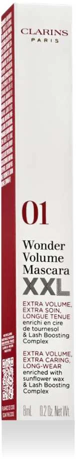 Clarins Wonder Volume Blakstienų tušas XXL apimties suteikiantis blakstienų tušas, atspalvis: 01 Extreme Juodas, 8 ml