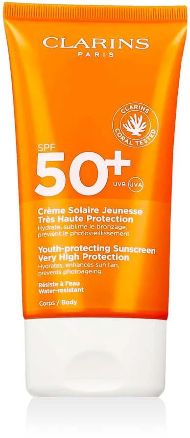 Clarins Youth-Protecting Sunscreen SPF 50+ apsauginis kremas nuo saulės veidui, 150 ml