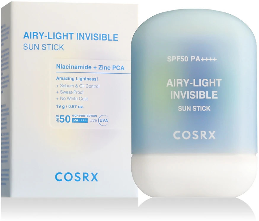 COSRX Airy-Light Invisible Sun Stick SPF 50+ pieštukas veidui nuo saulės, 19 g