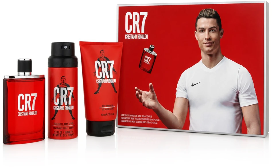 Set Cristiano Ronaldo: CR7 Eau De Toilette For Men, 100 ml + CR7 Dušo želė For All Skin Types, 150 ml + CR7 Scented Purškiklis For Men, 150 ml