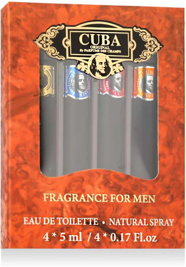 Cuba Set Miniatures rinkinys vyrams (EDT Gold, 5 ml + EDT Mėlyna, 5 ml + EDT Oranžinis, 5 ml + EDT Raudona, 5 ml)