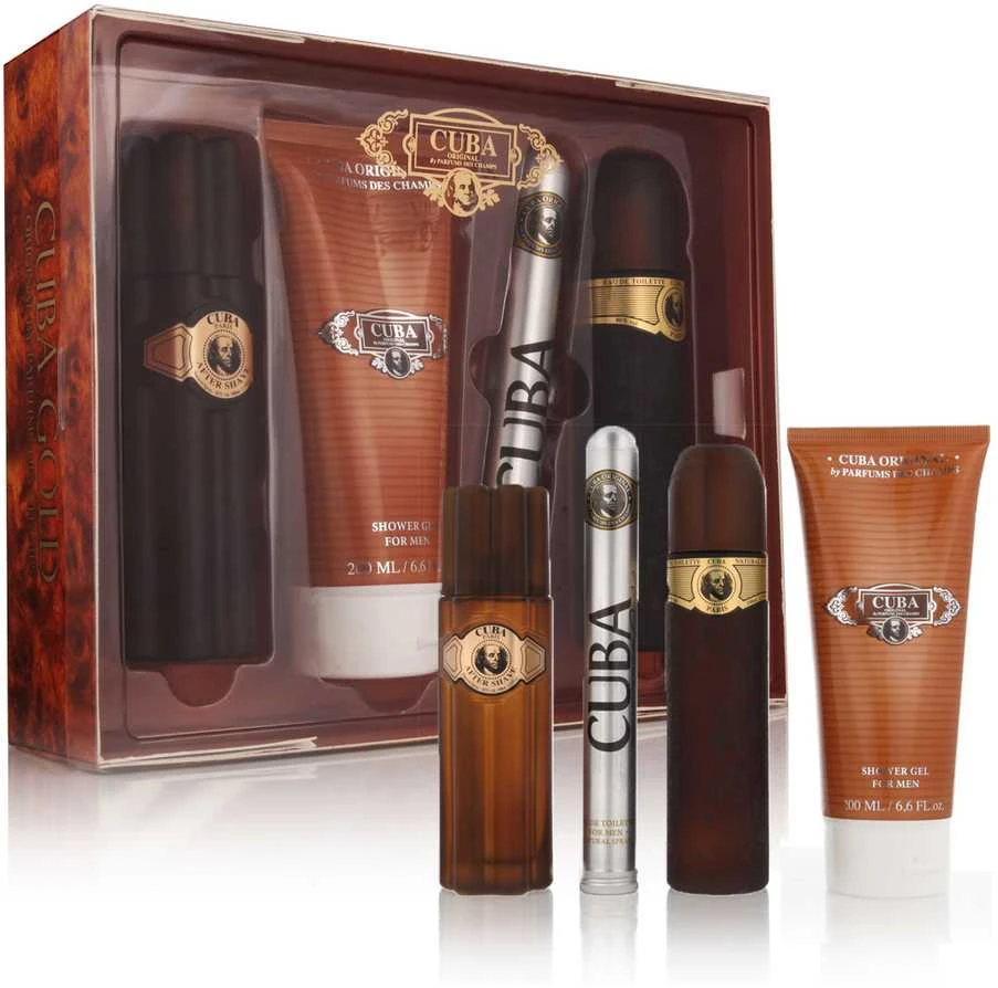 Cuba Gold rinkinys vyrams (EDT, 100 ml + vanduo po skutimosi, 100 ml + dušo želė, 200 ml + EDT, 35 ml)
