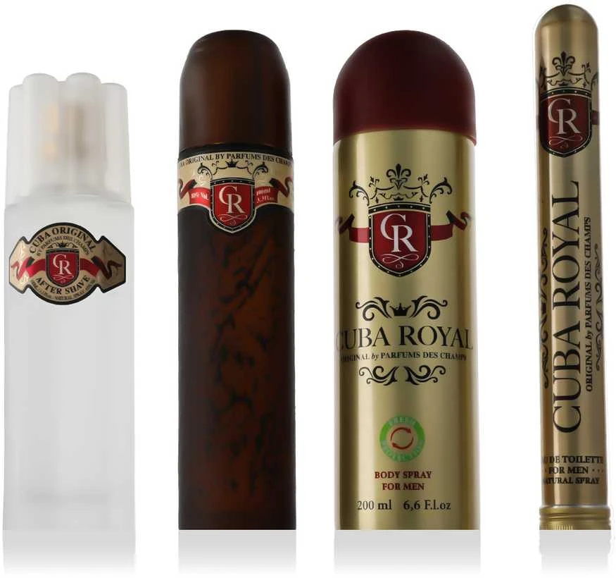 Cuba Royal rinkinys vyrams (EDT, 100 ml + EDT, 35 ml + kūno purškiklis, 200 ml + vanduo po skutimosi, 100 ml)