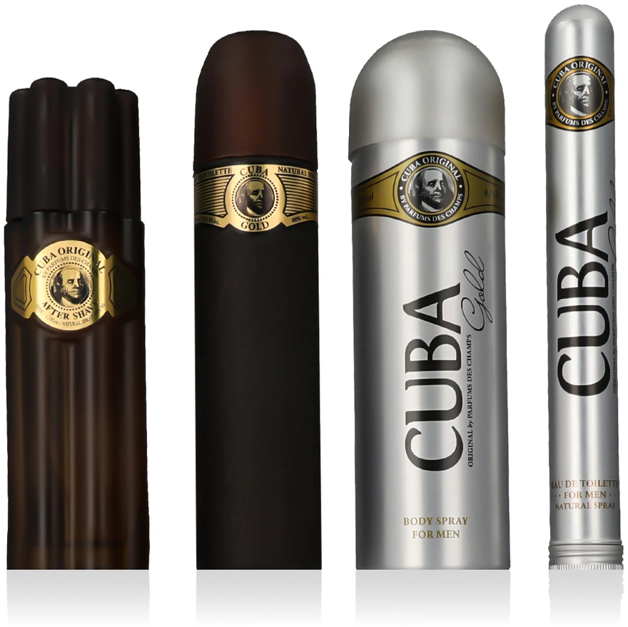 Cuba Gold rinkinys vyrams (EDT, 100 ml + priemonė po skutimosi, 100 ml + dezodorantas, 200 ml + EDT, 35 ml)