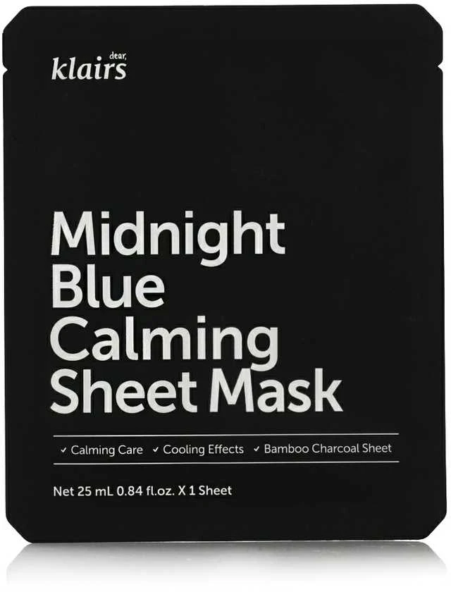 Klairs Midnight Mėlyna Calming Sheet Mask raminanti lakštinė veido kaukė, 25 ml