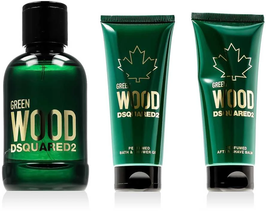 Dsquared2 Žalias Wood rinkinys vyrams (EDT, 100 ml + dušo želė, 100 ml + balzamas po skutimosi, 100 ml)