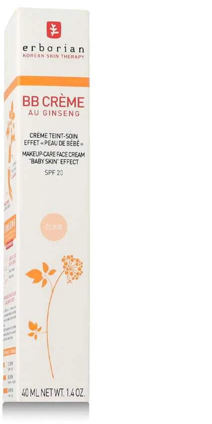 Veido kremas Erborian BB Crème Au Ginseng SPF20, 40 ml, spalva: Clair