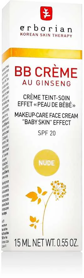 Erborian BB veido kremas su ženšenio ekstraktu ir SPF 20, spalva: Nude, 15 ml