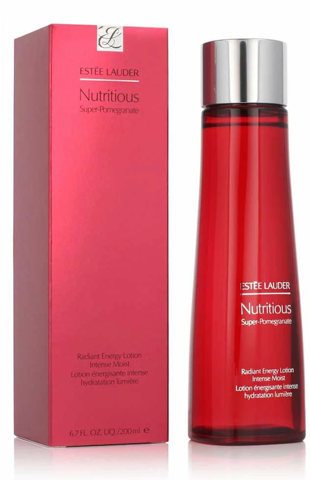 „Estee Lauder Nutritious“ – drėkinamasis veido losjonas ryte ir vakare, pasižymintis granatų, „Radiant Energy Essential Vitamins & Minerals“ aromatu, 200 ml
