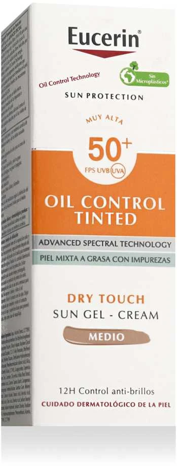 Eucerin Oil Control Dry Touch Gel Cream SPF 50+ Tinted Medium apsauginis kremas nuo saulės su atspalviu, 50 ml