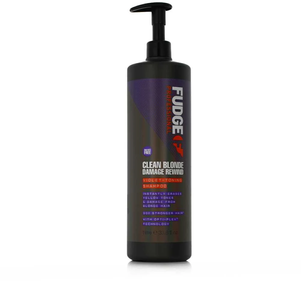 Fudge Professional Clean Skirtas šviesiems plaukams Damage Rewind Violet-Toning Šampūnas šampūnas pažeistiems šviesiems plaukams, 1000 ml