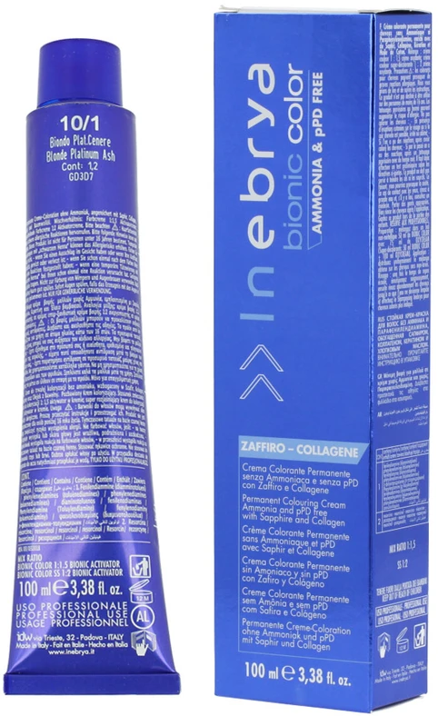 Inebrya Bionic Color Ash (10/1 Skirtas šviesiems plaukams Platinum Ash) 100 ml