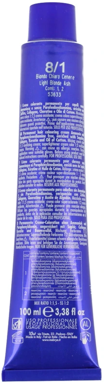 Inebrya Bionic Color Ash (8/1 Light Skirtas šviesiems plaukams Ash) 100 ml