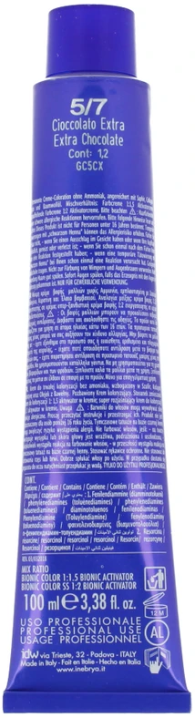 Inebrya Bionic Color profesionalūs plaukų dažai, atspalvis: 5/7 Extra Chocolate, 100 ml