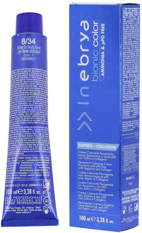 Inebrya Bionic Color Copper (8/34 Light Skirtas šviesiems plaukams Golden Copper) 100 ml