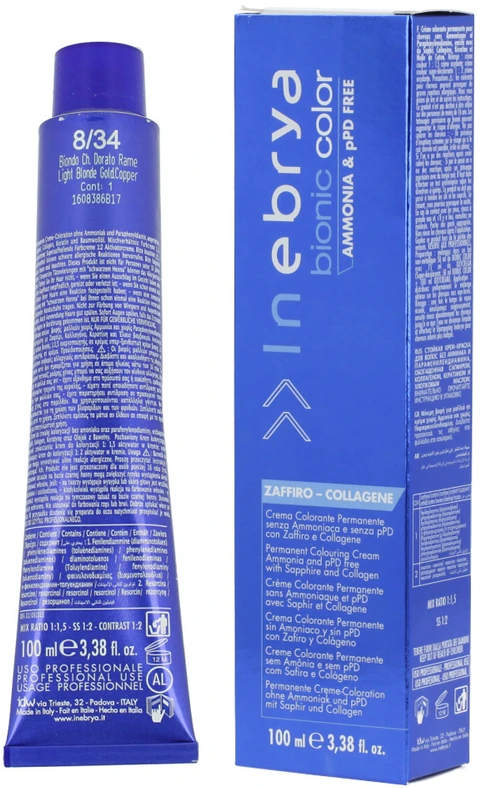 Inebrya Bionic Color Copper (8/34 Light Skirtas šviesiems plaukams Golden Copper) 100 ml