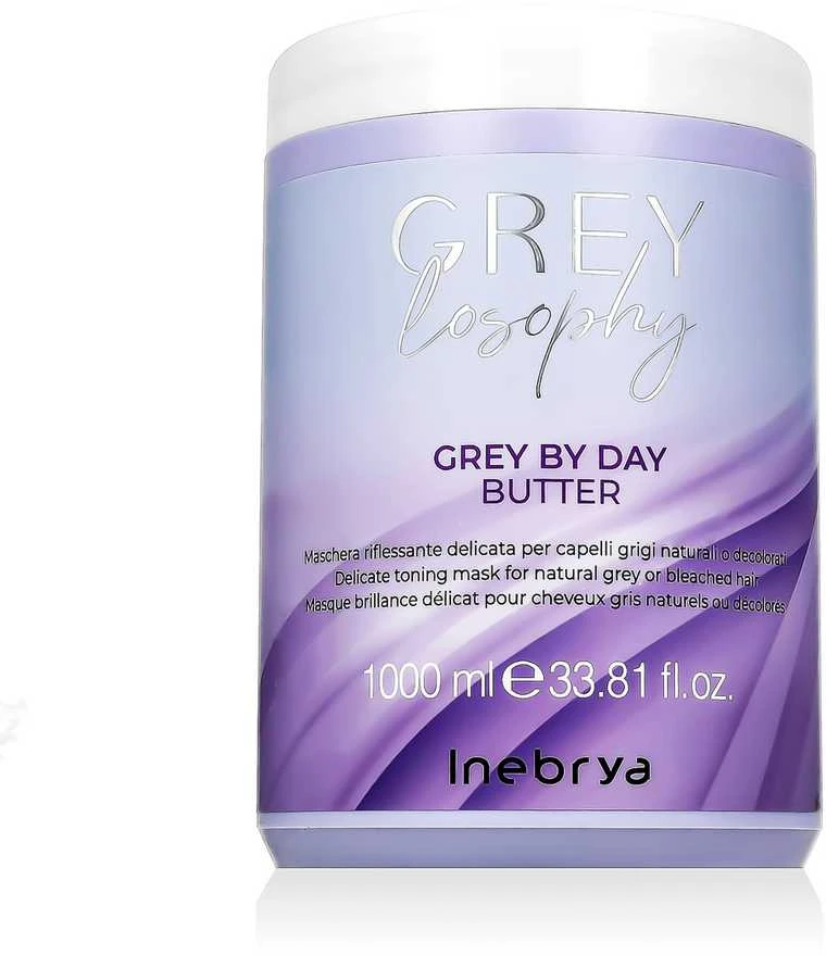 Inebrya GREYlosophy Pilkas By Day Butter tonuojanti kaukė natūraliai žiliems / balintiems plaukams, 1000 ml