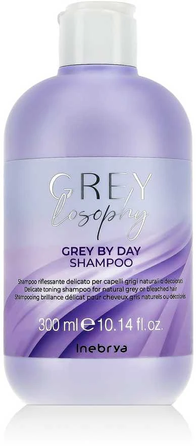 Inebrya GREYlosophy Pilkas By Day Šampūnas tonuojantis šampūnas natūraliai žiliems / balintiems plaukams, 300 ml