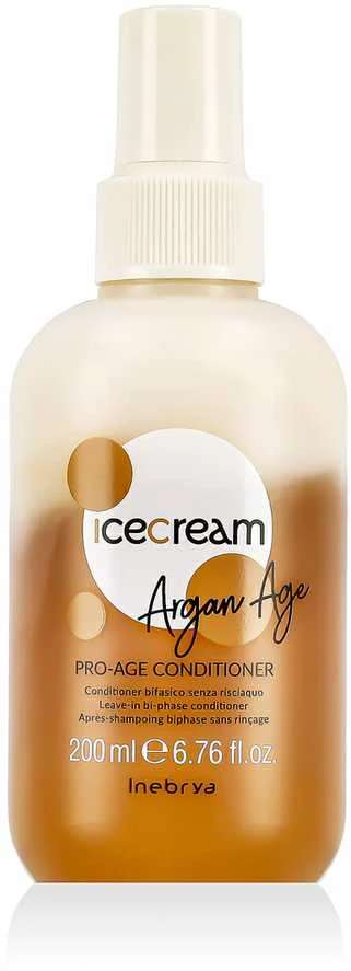 Inebrya Ice Kreminis Argan Age Pro-Age Bi-Phase Conditioner purškiamas atkuriamasis nenuplaunamas plaukų kondicionierius, 200 ml