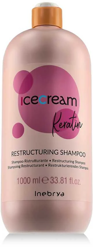 Inebrya Ice Kreminis Keratin Šampūnas atkuriamasis šampūnas plaukams su keratinu, 1000 ml