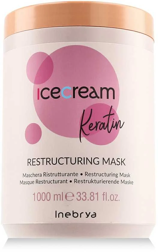 Inebrya Ice Kreminis Keratin atkuriamoji plaukų kaukė su keratinu, 1000 ml