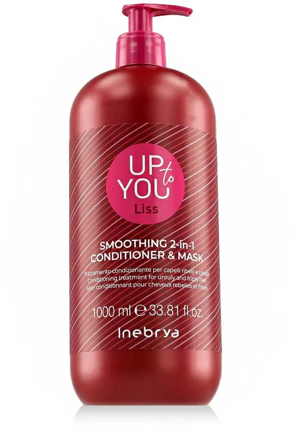 Inebrya Up To You Liss Smoothing 2in1 Mask & Conditioner glotninanti kaukė / kondicionierius nepaklusniems / besišiaušiantiems plaukams, 1000 ml