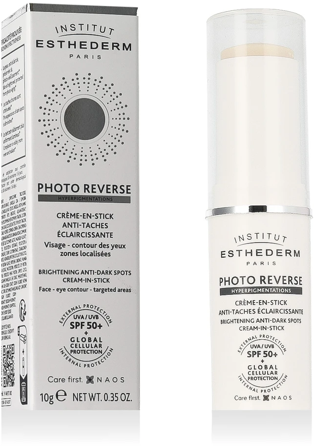 Institut Esthederm Esthederm Sun Photo Reverse Stick Nuo dėmių apsaugantis ir šviesinantis kremas nuo saulės su labai aukšta Spf 50+ 10g