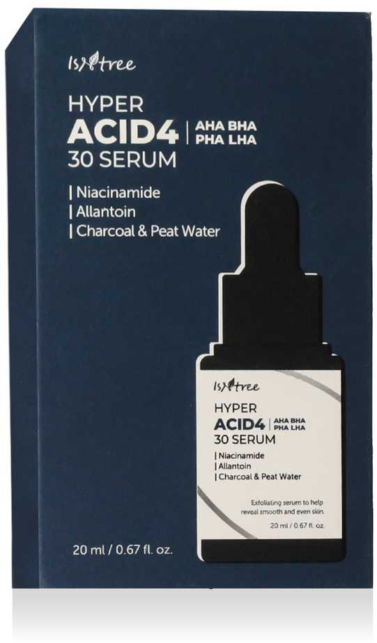 Isntree Hyper Acid4 AHA BHA PHA LHA 30 Serum veido serumas-šveitiklis su rūgščių kompleksu, 20 ml