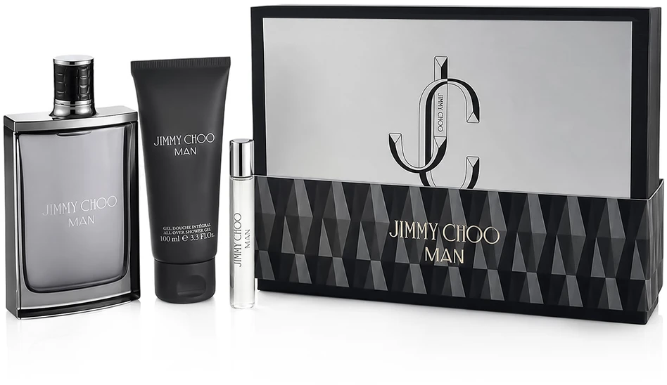 Rinkinys „Jimmy Choo“: tualetinis vanduo vyrams, 100 ml + tualetinis vanduo vyrams, 10 ml + dušo želė kūnui, visiems odos tipams, 100 ml