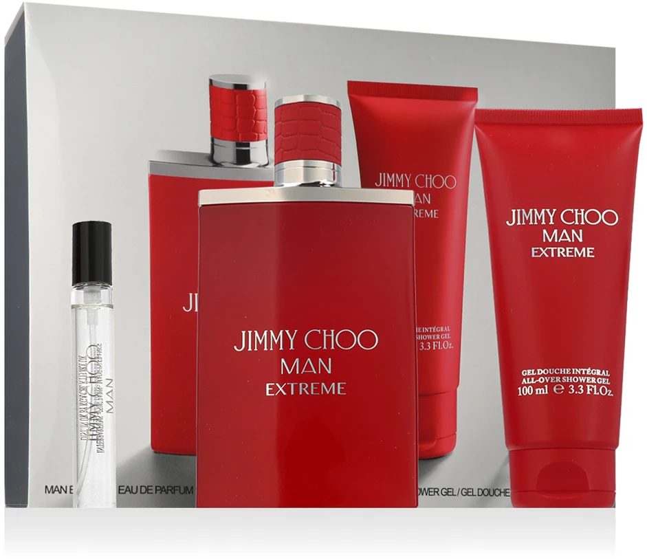 Set Jimmy Choo: Man Extreme Eau De Parfum For Men, 100 ml + Man Extreme Eau De Parfum For Men 7.5 ml + Man Extreme Dušo želė For Hair & Body For All Skin Types, 100 ml