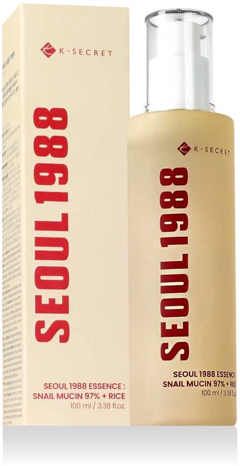 K-Secret Seoul 1988 Essence Snail Mucin 97% + Rice veido esencija, 100 ml