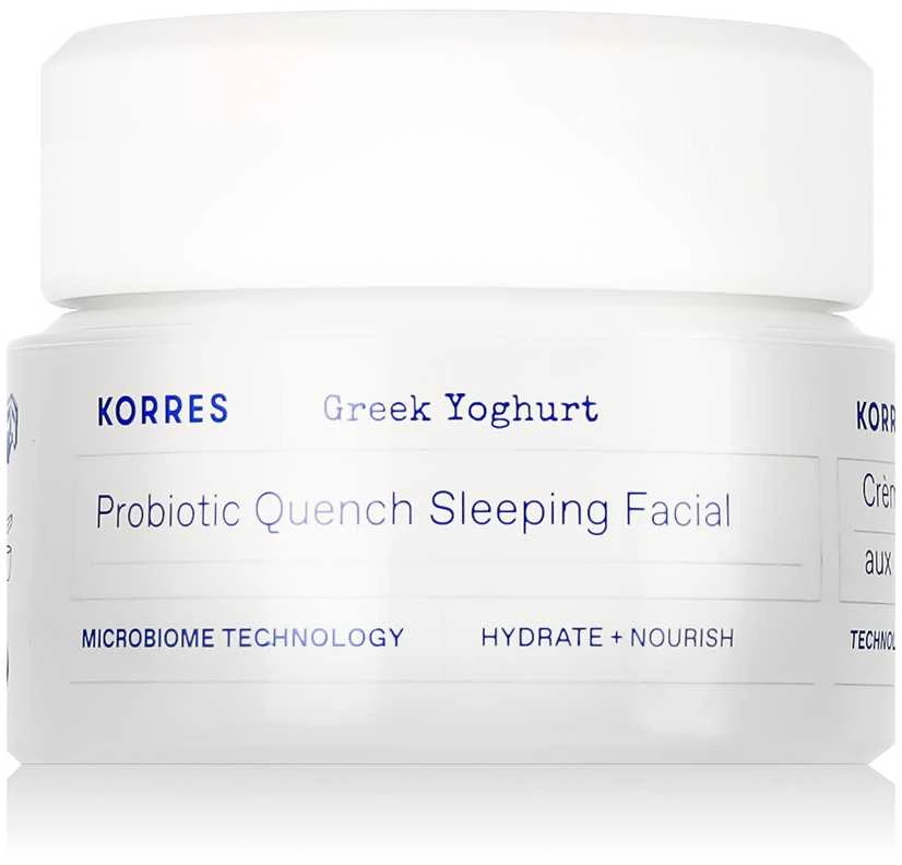 Korres graikiškas jogurtas Probiotic Quench Sleeping Facial Facial Night Skin Kreminis