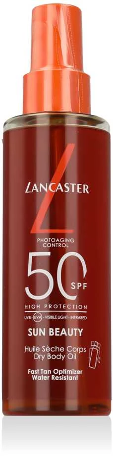 „Lancaster Sun Beauty Fast Tan Optimizer Satin Dry Oil“ – greito įdegio optimizatorius, pasižymintis dideliu SPF50 poveikiu, 150 ml