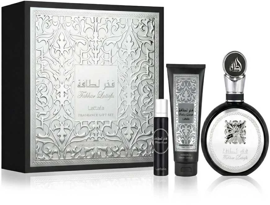 Set Lattafa Fakhar Men EDP 100ml + EDP 12ml + Dušo želė 100ml