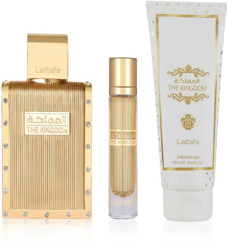 Set Lattafa The Kingdom Men EDP 100ml + EDP 12ml + Dušo želė 100ml